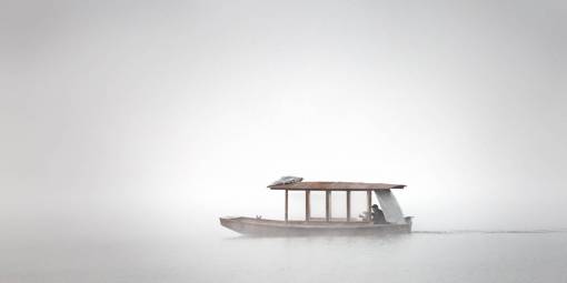 morning water wood material nautical vessel transportation nature ship;sailing;man;mist;morning
