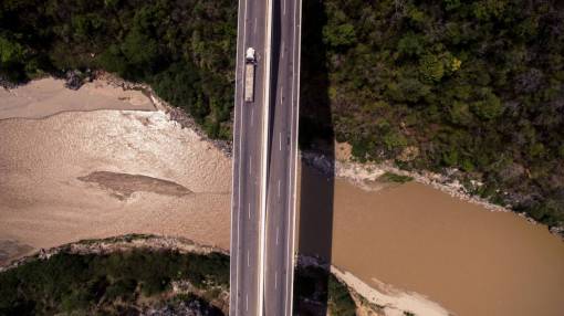 lane bridge  river  flow  lane  truck  vehicle  road