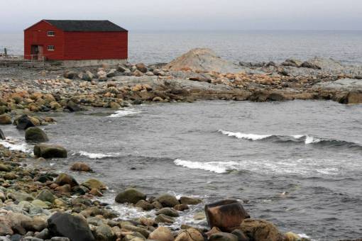 barn coastal  landscape  ocean  shore  rocky  horizon  sea