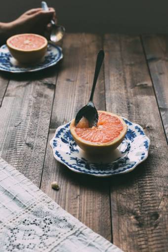 spoon-with-coffee fruit  citrus  plate  dessert  wood  seed  tableware