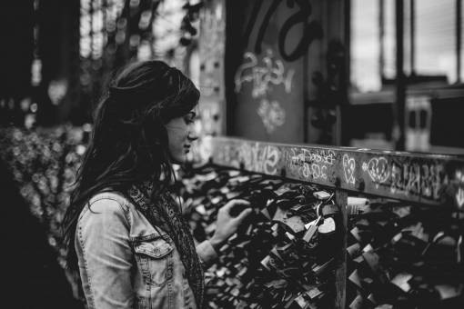 girl  beauty  alone  people  locks  metal  fence