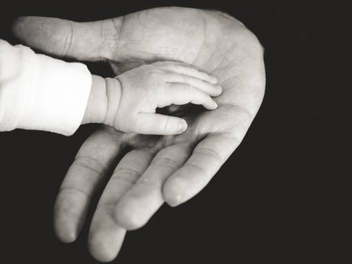manos bebé niño familia padre en blanco y negro