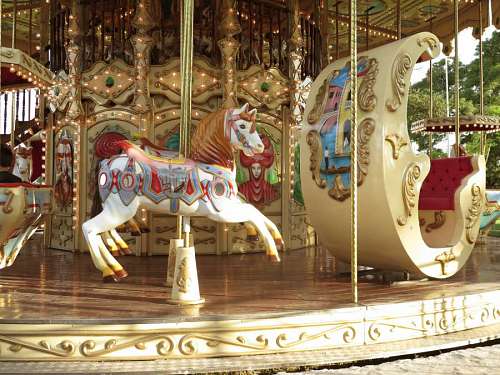 Closed up of vintage horse carousel or merry go round