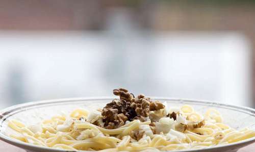 nut-food Fresh italian noodles with walnut and celery dish