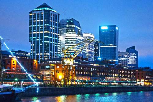maritime Night view at the waterfront in Puerto Madero, Buenos Aires