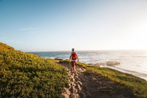 sunset summer nature vacations outdoors women man;walking;seaside adventure