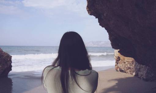 brunette girl  long hair  brunette  beach  waves  water  sand