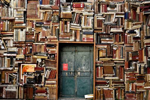 wide-angle Library with old books