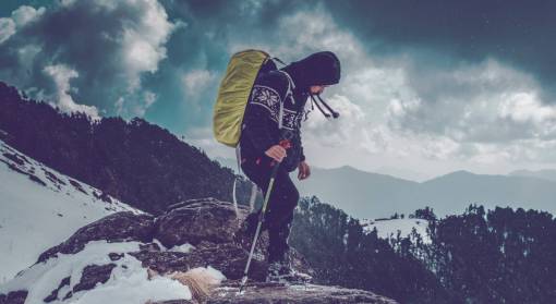backpacking man  hiking  snow  mountain  hill  winter  cold