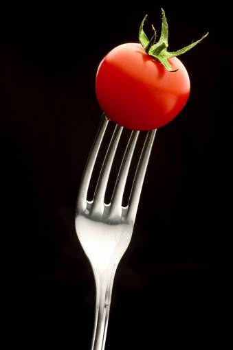 dj tomato  fork  red  black  background  food  tasteful