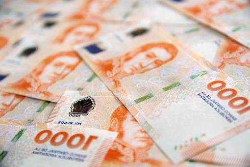 background Close-Up of 1000 Argentine Pesos Bill as Background