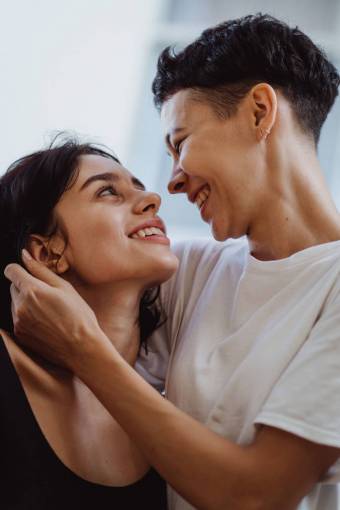 sex-symbol Lesbian couple in love hugging