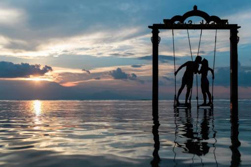 kissing-forehead couple  kissing  love  romance  swing  ocean  sea