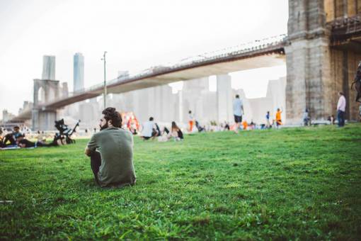 nyc guy  man  people  grass  field  bridge  architecture