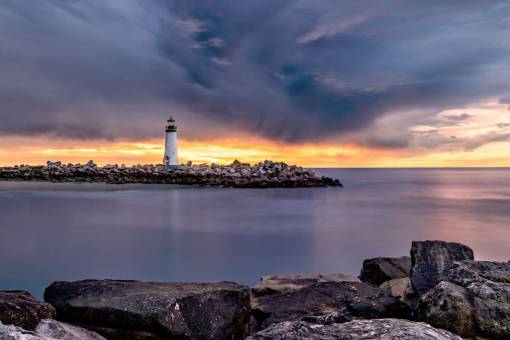 boulders nature  landscape  water  sea  ocean  sky  clouds