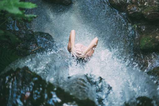 moss people  alone  girl  bathing  shower  waterfall  nature