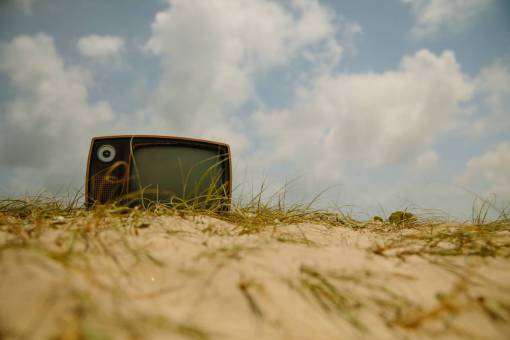 old tv  television  vintage  oldschool  grass  sky  clouds