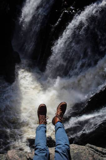 footwear waterfalls  rocks  cliff  nature  outdoor  people  man