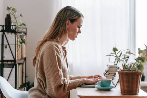 casual-clothing females indoors women lifestyles adult woman;home office;working one person