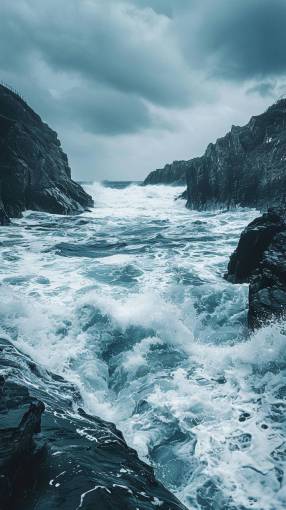 fondos de pantalla hd Espectacular paisaje marino con olas rompiendo contra acantilados rocosos