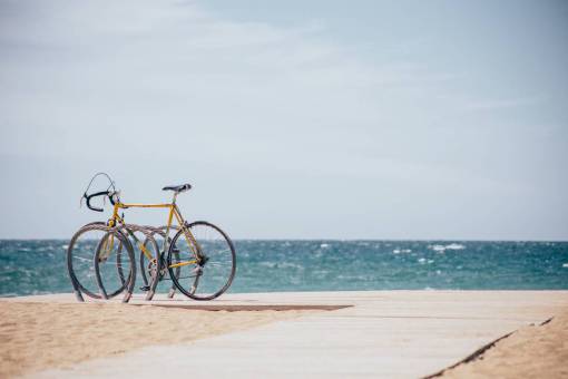 bicycle beach  boardwalk  bike  summer  ocean  water  sky