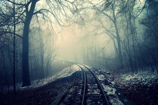 track dark  mist  fog  haze  night  train tracks  railroad