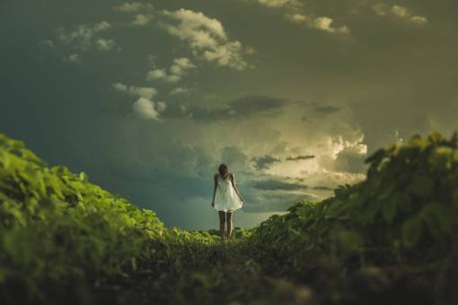 girl  woman  dress  grass  nature  landscape  sky