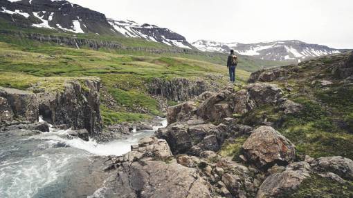 backpacking mountains  cliffs  valleys  fields  snow  rocks  water