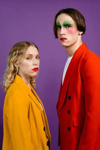 transexual Hombre y mujer, con, maquillaje