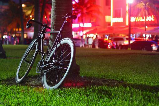 black  bike  night  lights  red  bicycle  tree