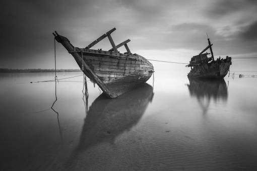 cuerda barco lago agua naturaleza blanco y negro vista cielo madera