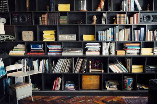 figurine bookshelf  shelves  books  albums  records  lps  speakers