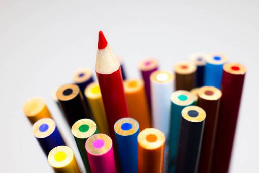 colored pencils  different  stand out  out of the box  red  sharp  red