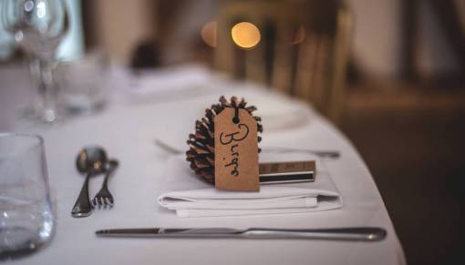 coniferous events  wedding  venue  table  spread  setting  name