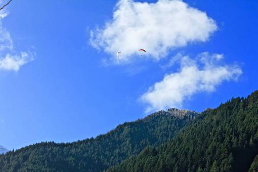 parachute nature  mountain  trees  sky  parachute  clouds  blue