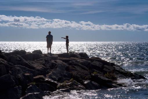 rocoso gente del océano silueta orilla del mar hombre rocoso