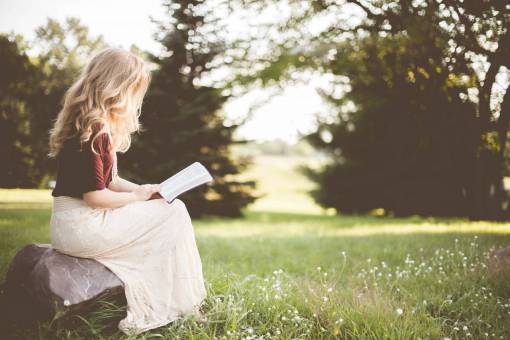 ley gente niña sola sentada roca leyendo libro