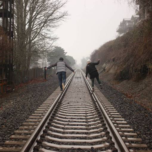 railroad people  train tracks  railroad  railway  girl  guy  friends
