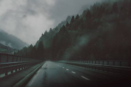 interesting road  highway  bridge  fog  cold  travel  night