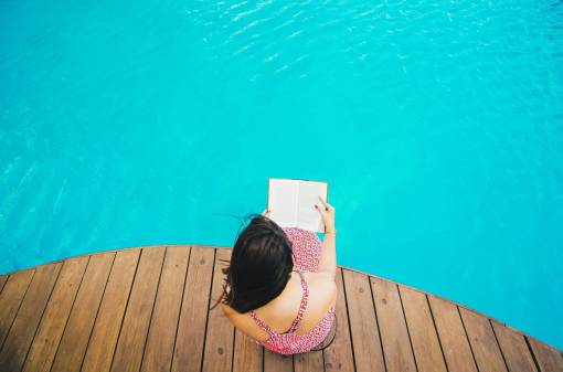 swimming  pool  blue  water  wooden  people  girl