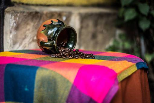 ceramic table  setup  cloth  ceramic  cup  mug  coffee bean