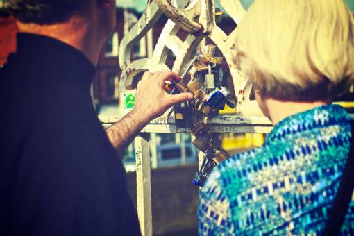 love locks  Ha'penny Bridge  Dublin  man  woman  people
