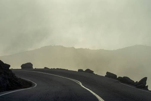 route misty  mountain  road  curvy  fog  clouds  sky