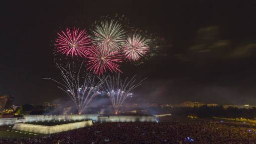 fuegos artificiales Fiestas de San Fermín en Pamplona, España