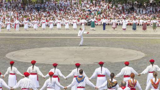 dancing San Fermin Festival in Pamplona, Spain