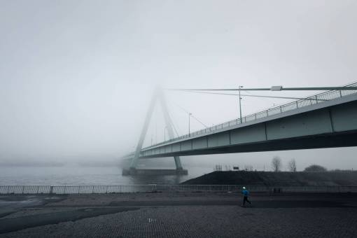 jogging architecture  bridge  infrastructure  fog  cold  weather  road