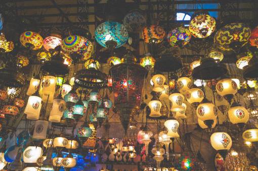 turkey-flag lamps  lights  Grand Bazaar  shop  market  Istanbul  Turkey
