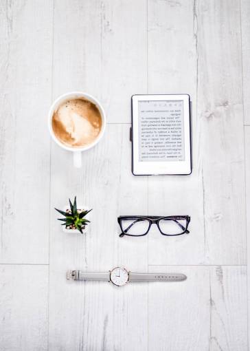 cappuccino reader  coffee  glasses  plant  watch  technology  ebook