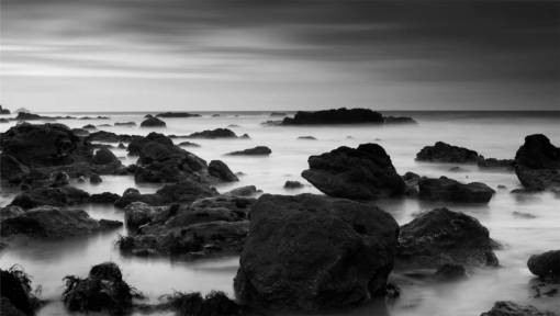 boulders rocks  boulders  mist  black and white
