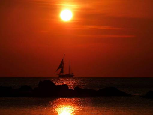 sailboat sunset  sailboat  water  ocean  sea  red  sky
